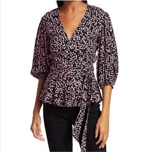 Ganni Women's Size 34 / US XS Black Pink Floral Wrap Top Blouse EUC